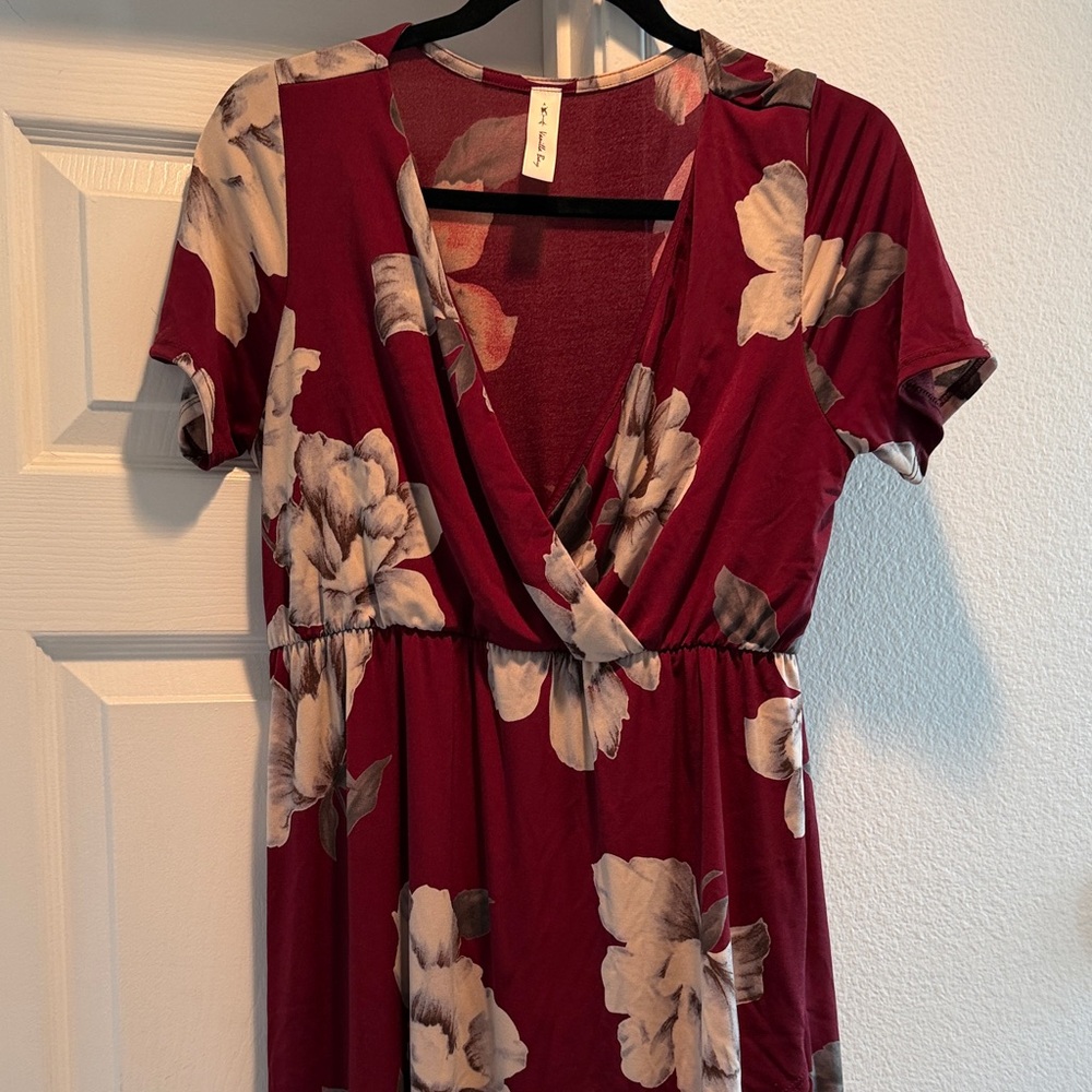 Vanilla Bay Burgundy Floral Maxi Dress
